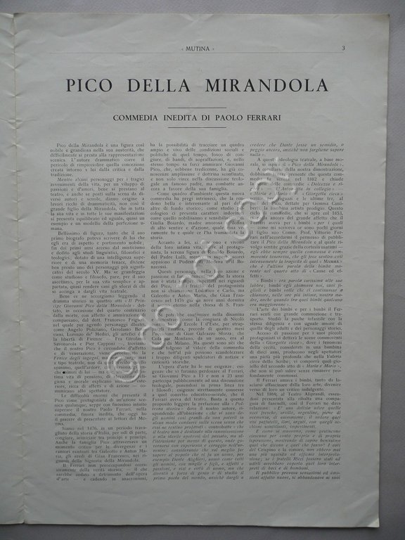 Mutina Rivista Mensile Anno II N.2 1929 Pico Mirandola Commedia …