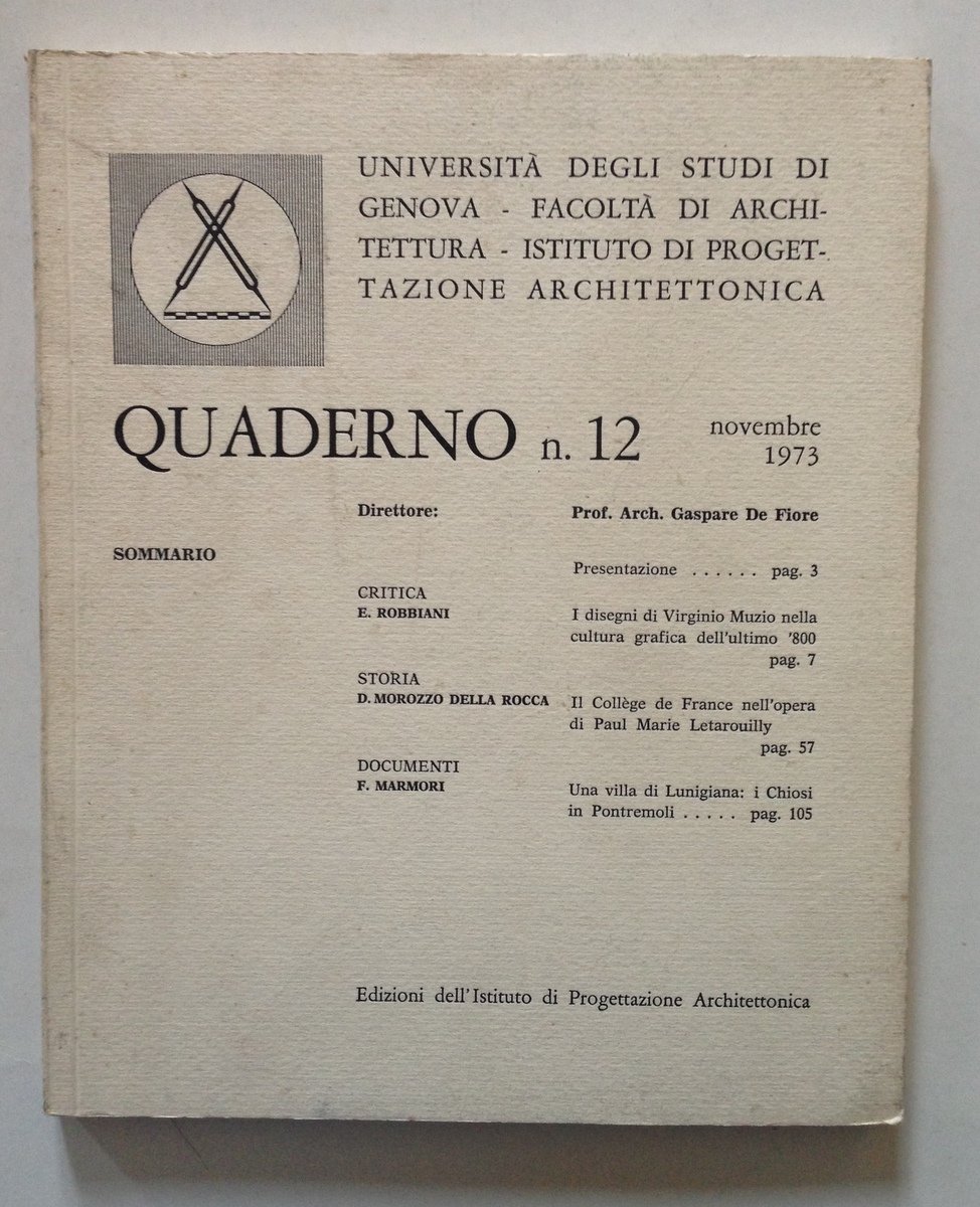 Muzio Lunigiana Villa Chiosi Pontremoli Quaderno Architettura 12 Novembre 1973