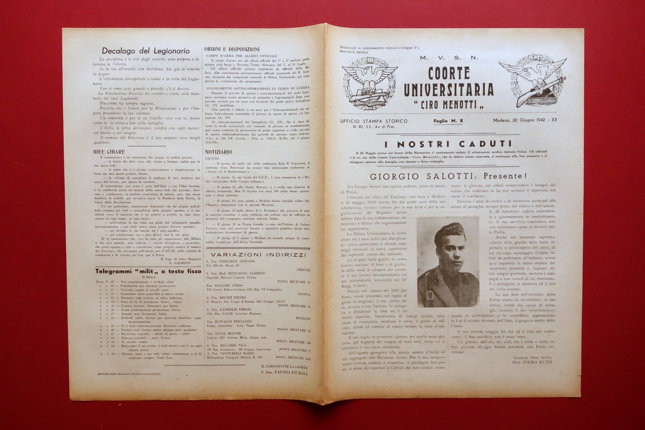 MVSN Coorte Universitaria Ciro Menotti 8 Giorgio Salotti Modena 30/6/1942 …