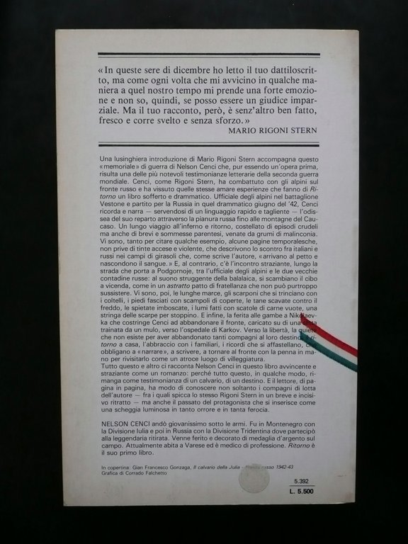 Nelson Cenci Ritorno Introduzione di Mario Rigoni Stern Rizzoli 1981 …