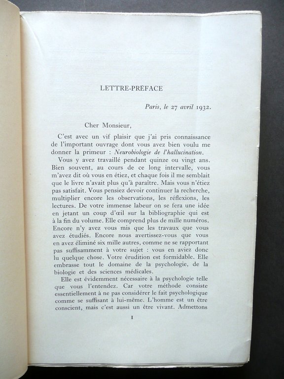 Neurobiologie de l'Hallucination R. Mourgue Preface de H. Bergson Lamertin …