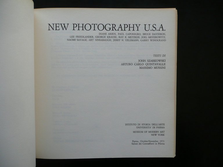 New Photography USA Mussini Quintavalle Fotografia Catalogo Mostra Parma 1971