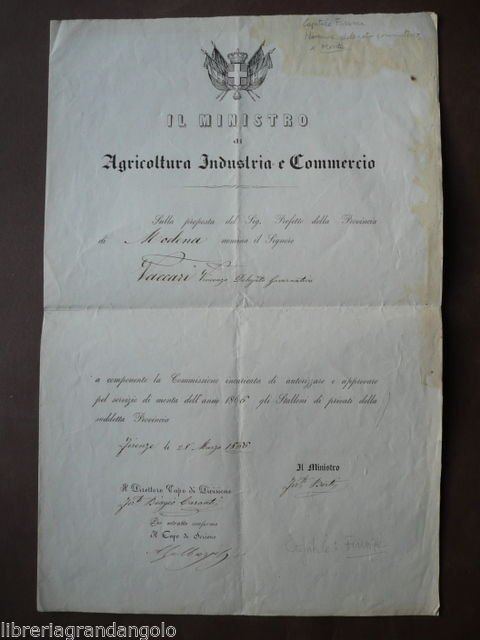 Nomina Monta Stalloni Modena 1866 Firenze Capitale Cavalli Ippologia