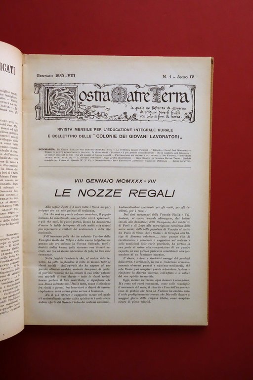 Nostra Matre Terra Rivista Educazione Rurale Colonie Giovani Lavoratori 1930