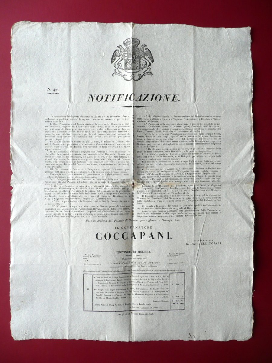 Notificazione Denuncia Terreni Grani Legumi Vigneti Borra di Sopra La …