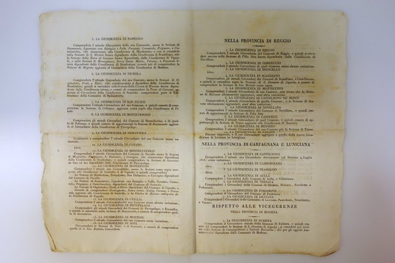 Notificazione Giusdicenze Vicereggenze Modena Reggio Mirandola Appennino 1816