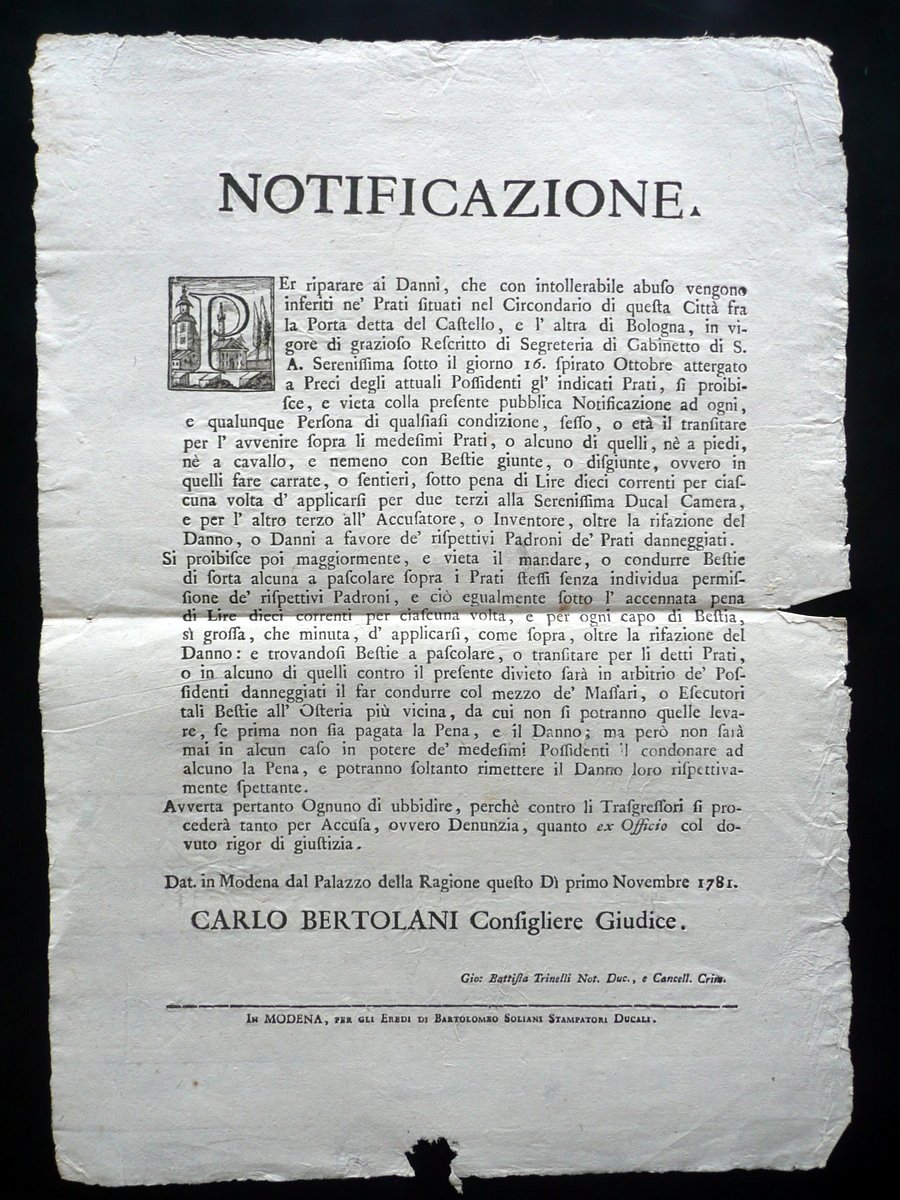 Notificazione Modena Danni Prati di Porta Castello Bologna Divieto Pascolo … | Immagine principale