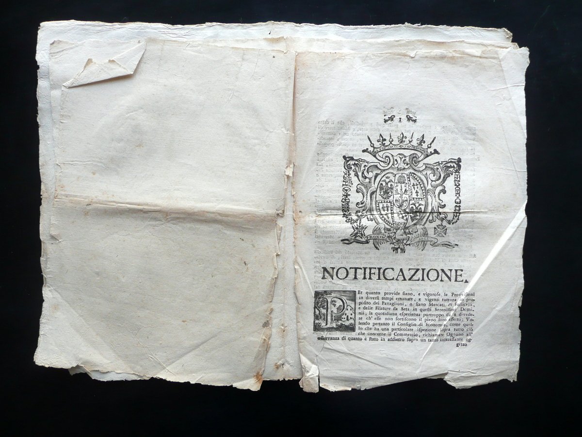 Notificazione Pavaglione Mercato dei Follicelli Filatura Seta Modena 1784