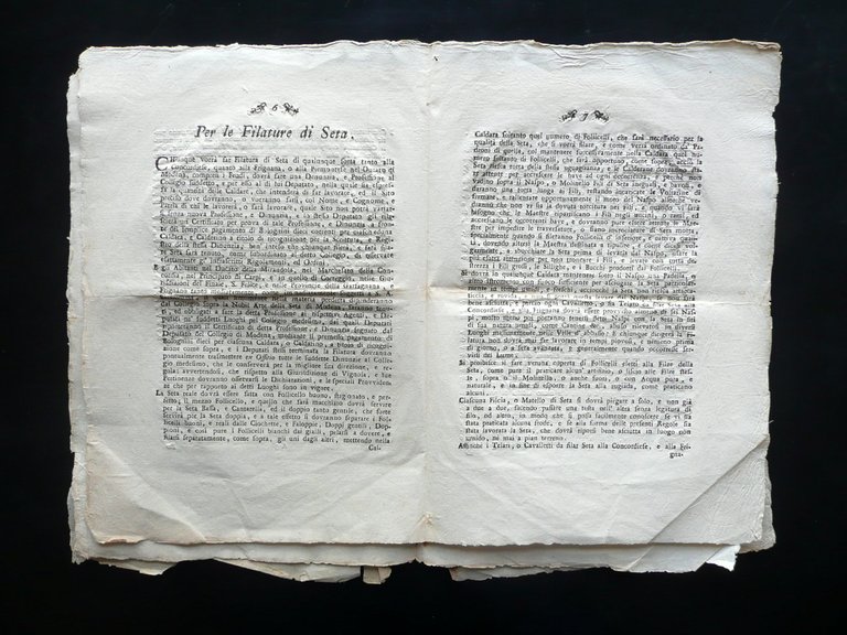 Notificazione Pavaglione Mercato dei Follicelli Filatura Seta Modena 1784