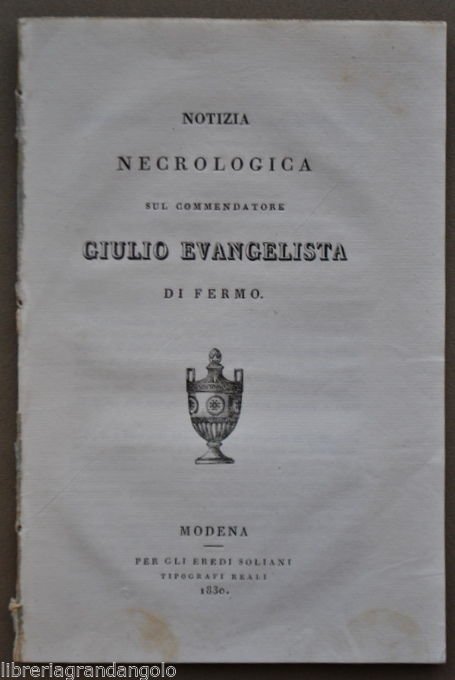 Notizia Necrologica Giulio Evangelista Fermo Necrologio Marche Fasti Chiesa 1830