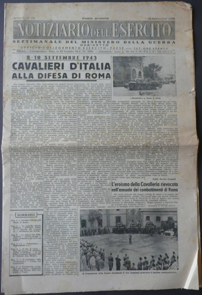 Notiziario dell'Esercito Cavalieri Italia Difesa Roma Combattenti Cremona 1946