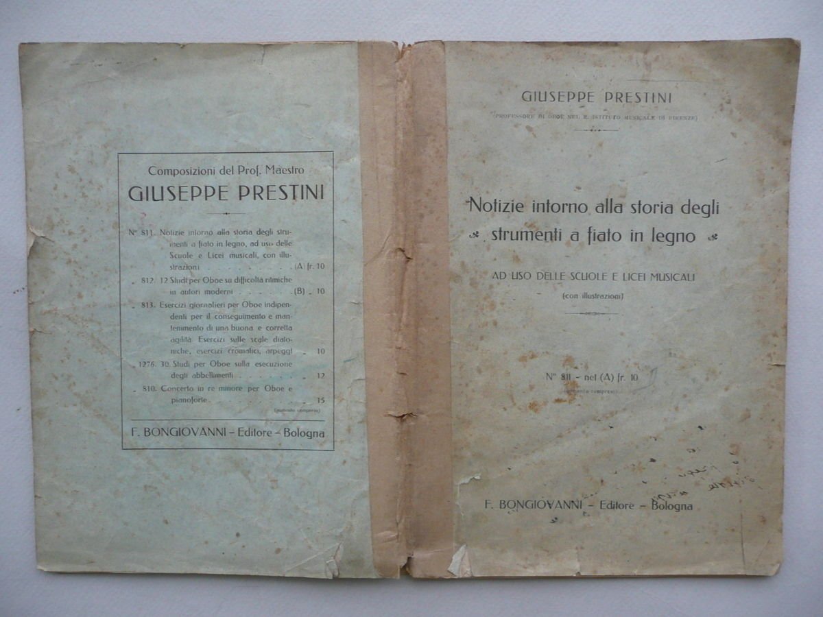 Notizie Intorno alla Storia Strumenti a Fiato Legno Prestini Bologna … | Immagine principale