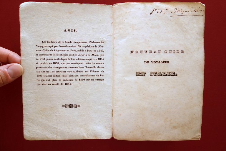 Nouveau Guide du Voyageur en Italie Artaria Milano 1842 VI∞ … | Immagine Gallery 4