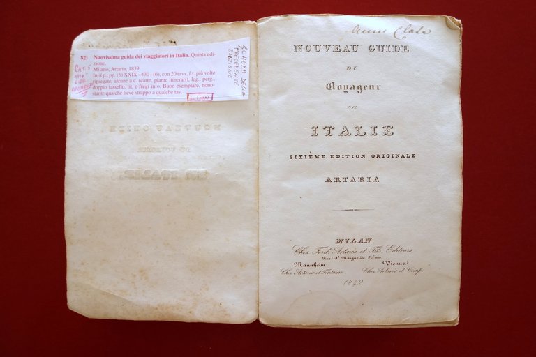 Nouveau Guide du Voyageur en Italie Artaria Milano 1842 VI∞ … | Immagine Gallery 5