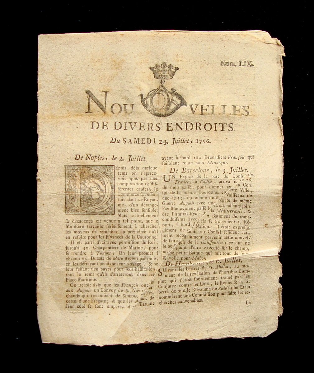 Nouvelles de Divers Entroits giornale francese N LIX 24 Luglio …