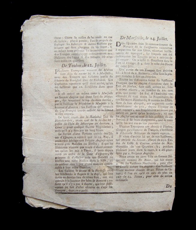 Nouvelles de Divers Entroits giornale francese N LIX 24 Luglio …