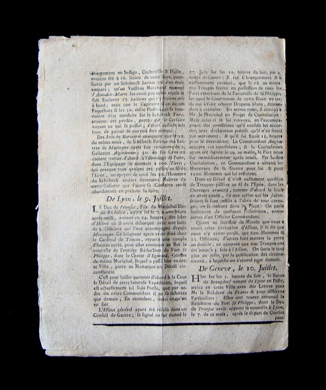 Nouvelles de Divers Entroits giornale francese N LVI 14 Luglio …