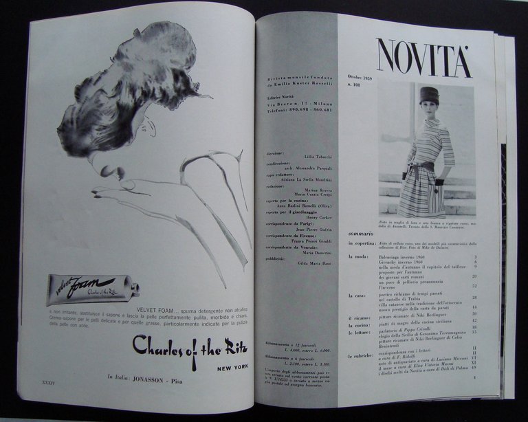 NOVITA' N 108 OTTOBRE 1959 EDITRICE NOVITA' MILANO DIOR CARDIN …