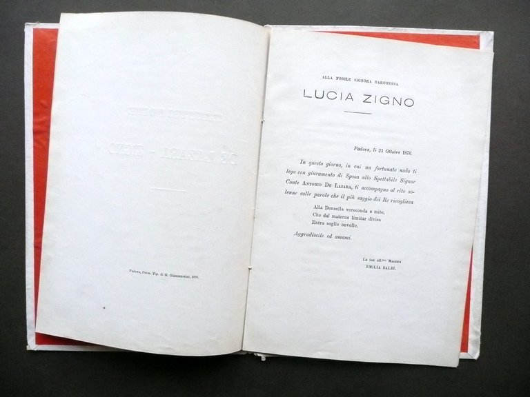 Nozze De Lazara Zigno Padova 1876 Sonetto Omaggio Legatura