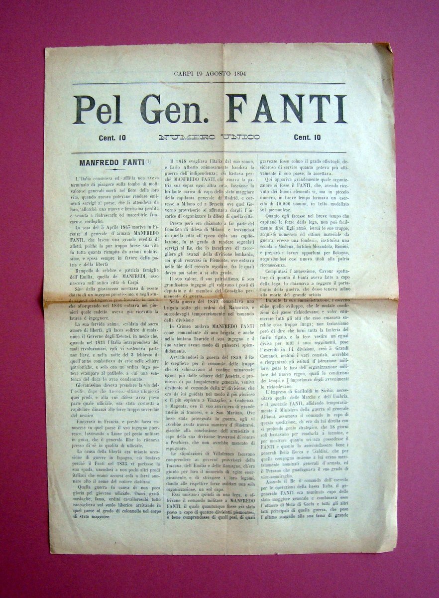 Numero Unico Pel Gen. Fanti Carpi 19 Agosto 1894