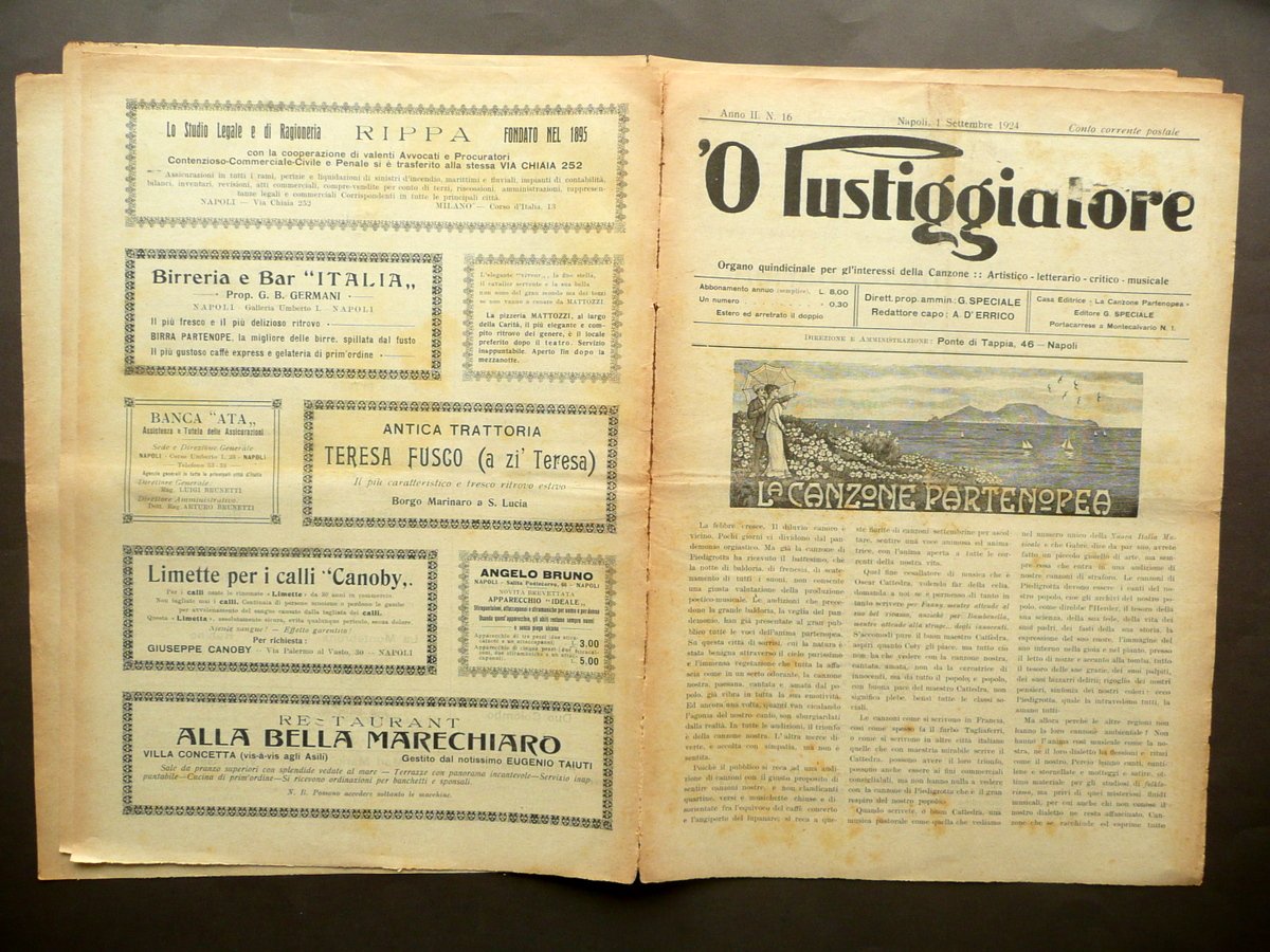 'O Pustiggiatore Anno II Num. 14 Napoli 1/9/1924 Spartito La …