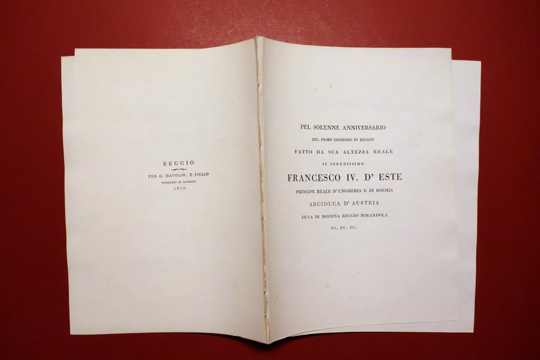 Ode Anniversario del Primo Ingresso in Reggio Francesco IV d'Este 1815 Modena