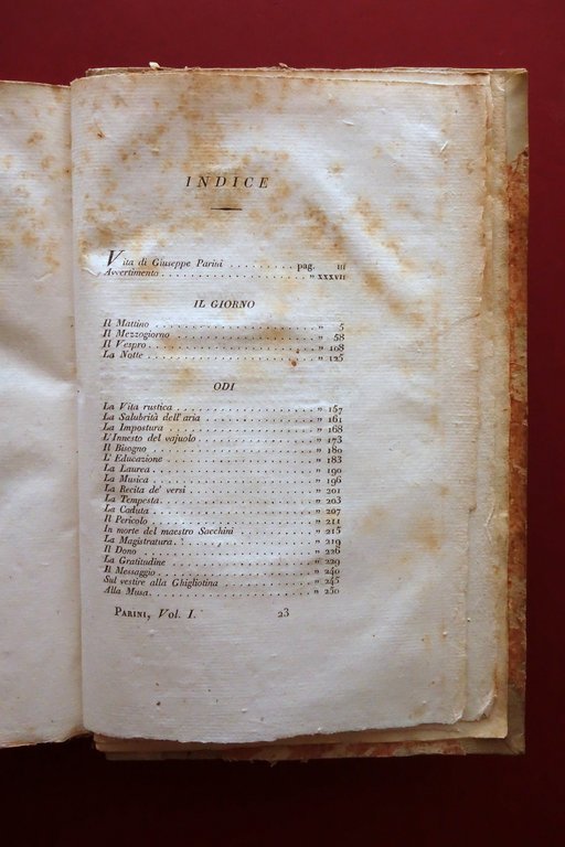 Opere di Giuseppe Parini Classici Italiani Milano 1825 Volume I …