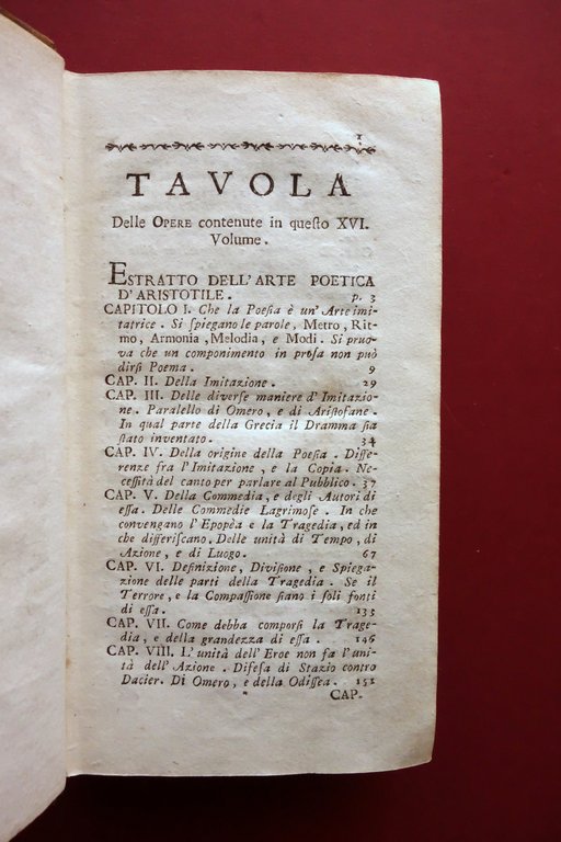 Opere Postume di Pietro Metastasio Tomo XVI Arte Poetica Aristotele …