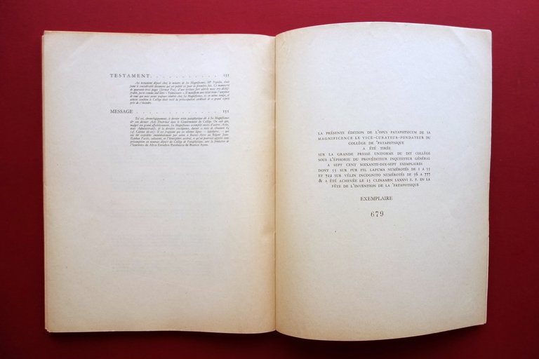 Opus Pataphysicum Testament de le Docteur Sandomir Patafisica Ex Libris …