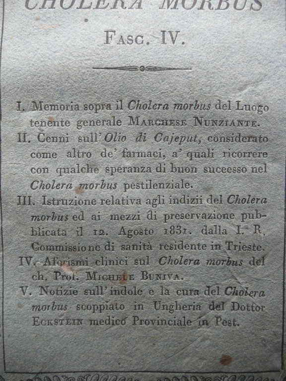Opuscoli sul Cholera Morbus 4 Fascicoli Vincenzi Torreggiani Modena Reggio …