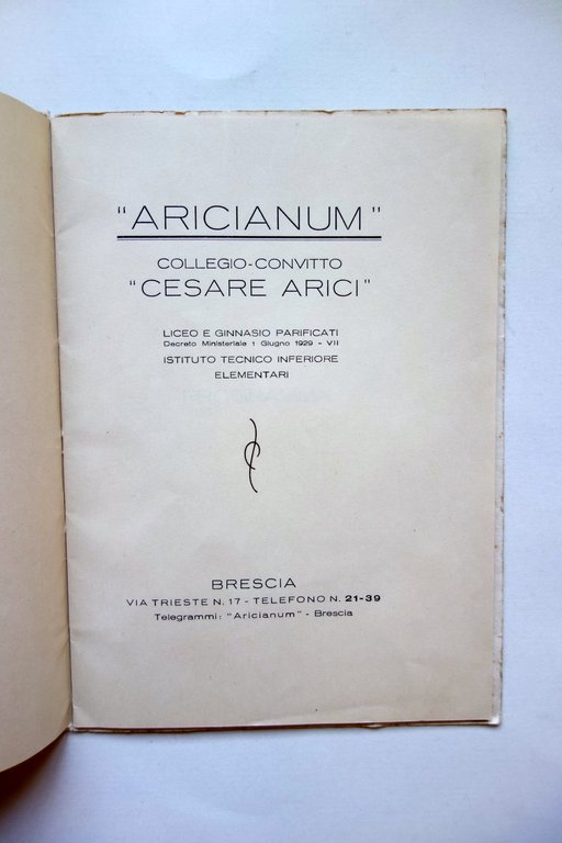 Opuscolo Collegio Convitto Cesare Arici Brescia Scuole Iscrizione Prezzi 1932