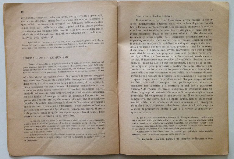Opuscolo Parole di Benedetto Croce Sul Liberalismo Firenze 1944