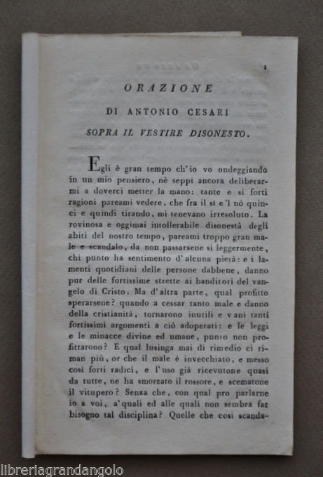Orazione Antonio Cesari Il Vestire Disonesto Morale Religione Perbenismo 1818