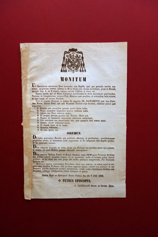 Orazione Preghiere per Cessazione Epidemia Reggio Emilia 1855