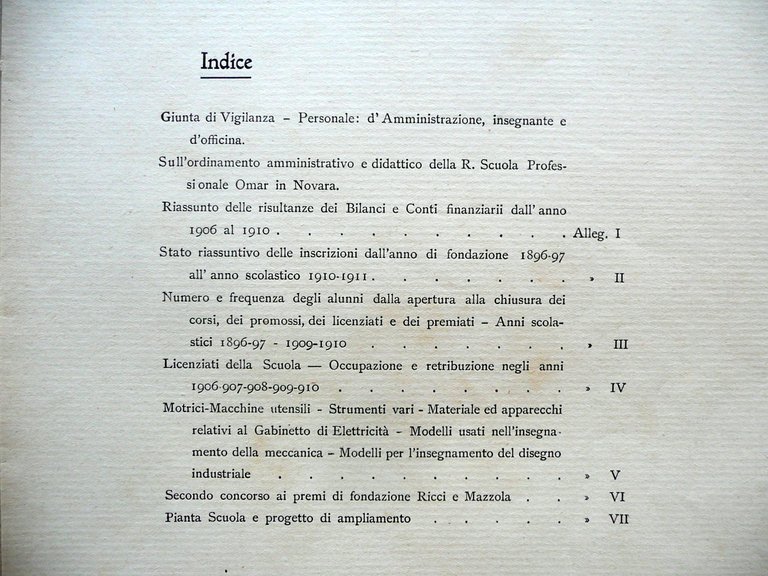 Ordinamento Amministrativo Didattico R. Scuola Professionale Omar in Novara 1911