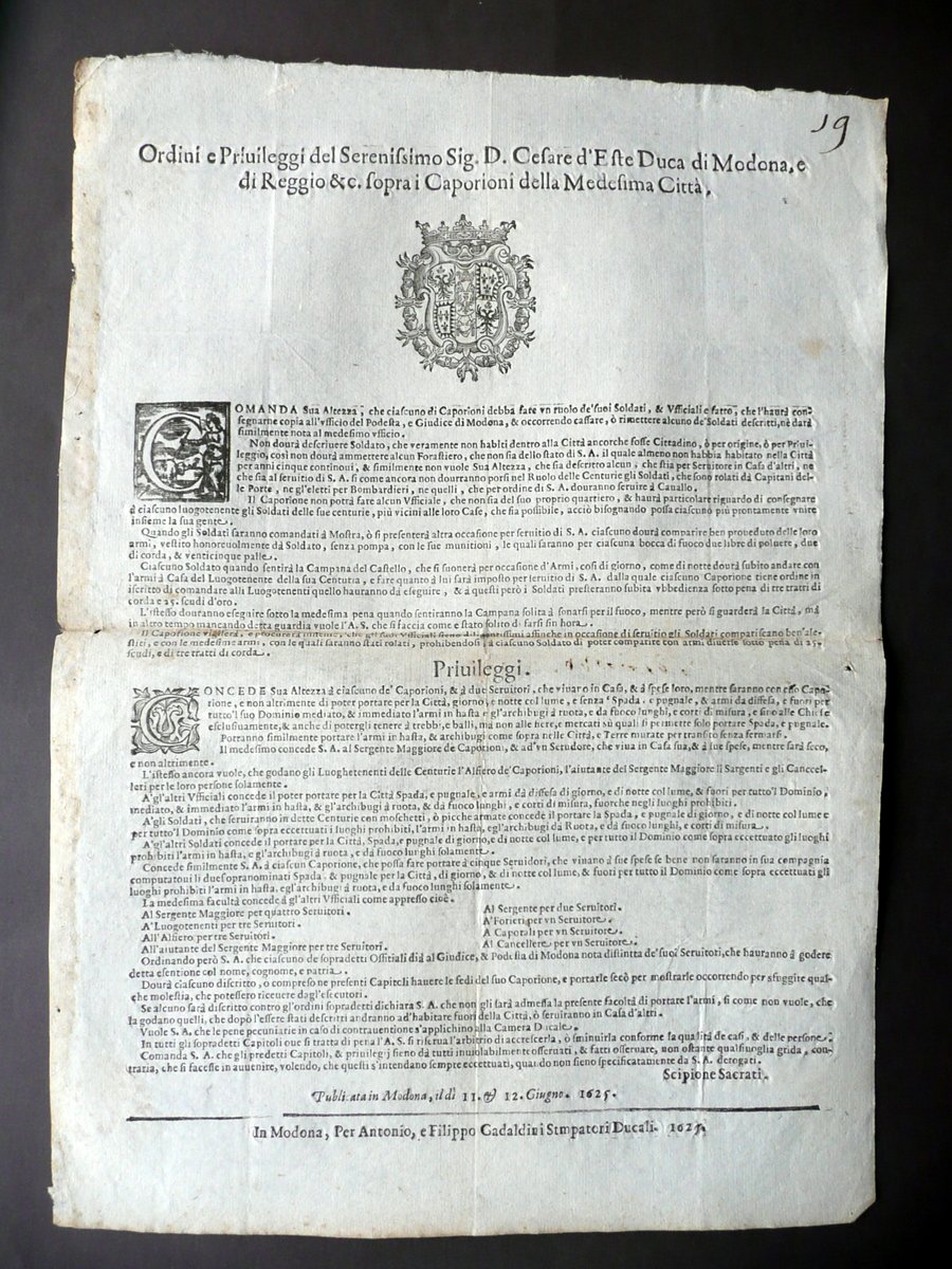 Ordini e Privilegi Duca Cesare d'Este Sopra i Caporioni Citt‡ … | Immagine principale