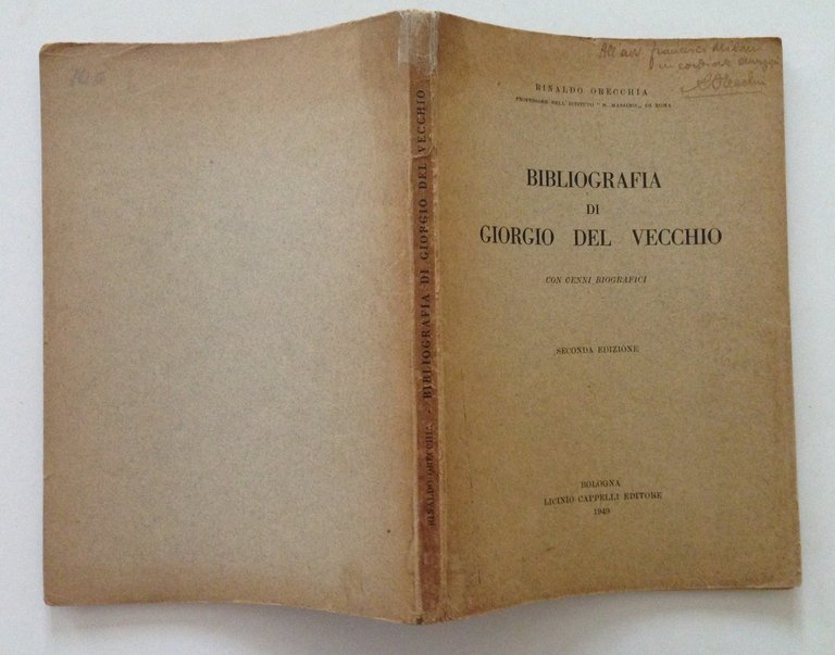 ORECCHIA RINALDO BIBLIOGRAFIA DI GIORGIO DEL VECCHIO BOLOGNA CAPPELLI 1949