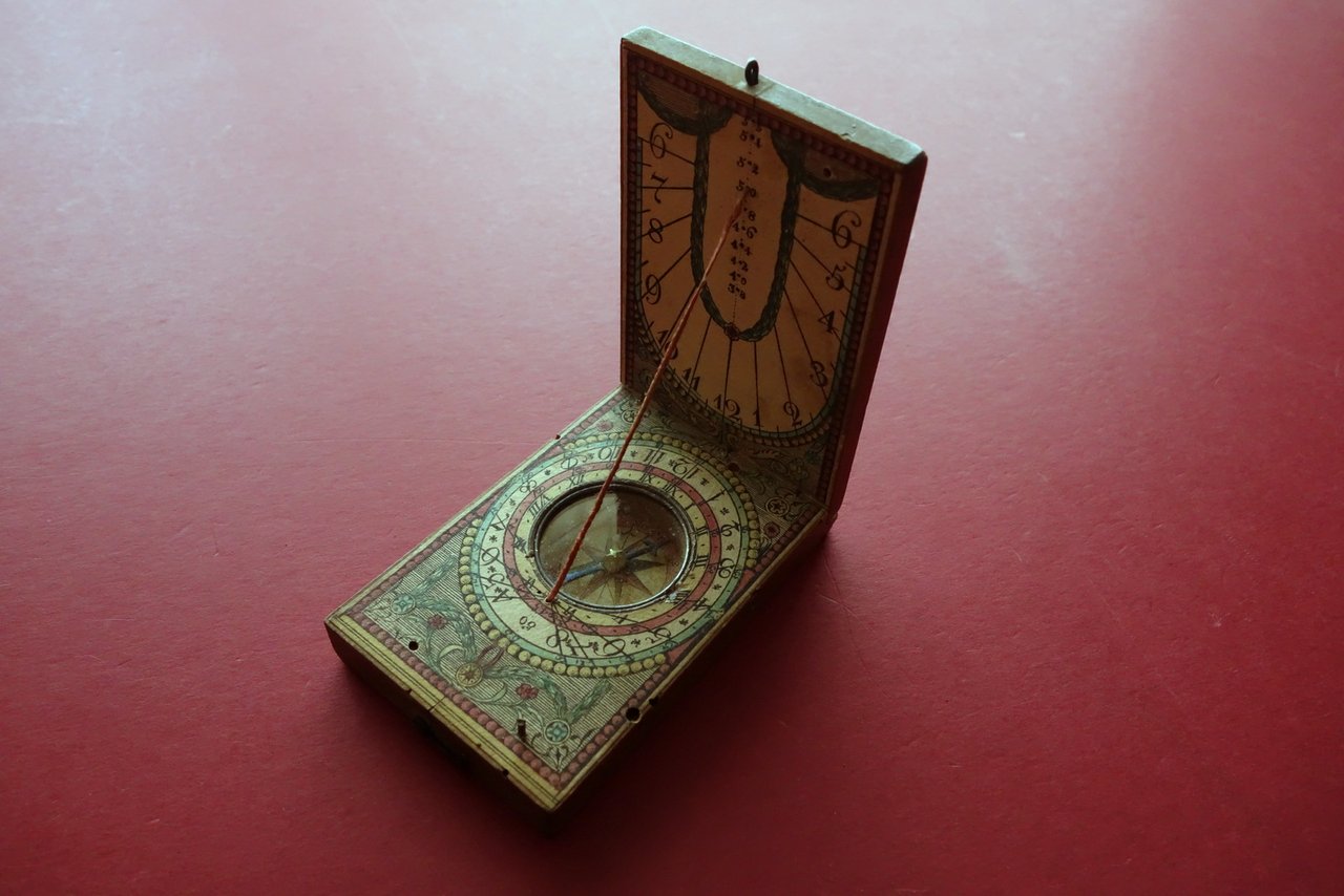 Orologio Solare Dittico XVIII∞ Secolo '700 Bussola Meridiana Originale Anonimo