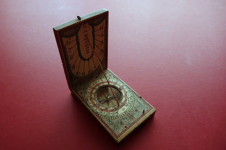 Orologio Solare Dittico XVIII∞ Secolo '700 Bussola Meridiana Originale Anonimo