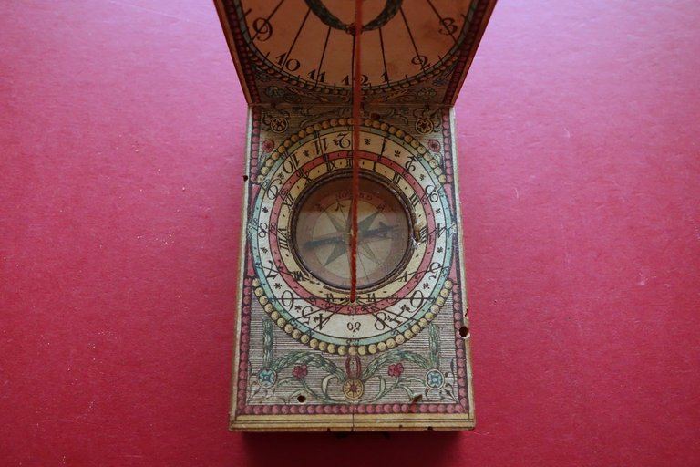 Orologio Solare Dittico XVIII∞ Secolo '700 Bussola Meridiana Originale Anonimo