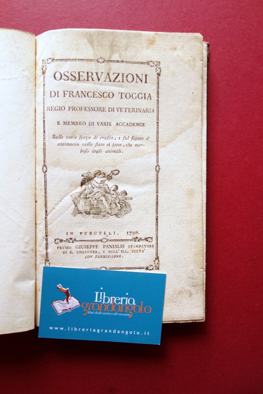 Osservazioni di Francesco Toggia Panialis Vercelli 1790 Veterinaria | Immagine principale