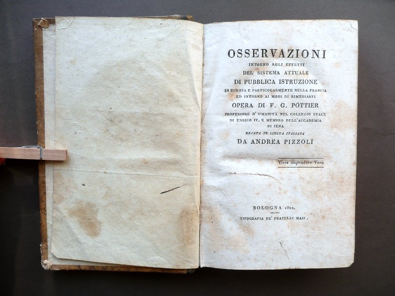 Osservazioni Intorno agli Effetti Sistema Pubblica Istruzione Pottier Masi 1822