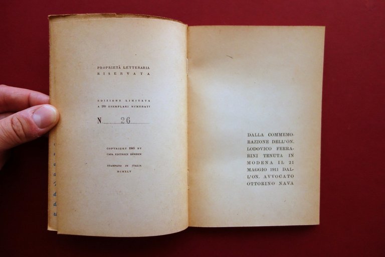 Ottorino Nava Ferrarini Berben Modena 1945 Autografo