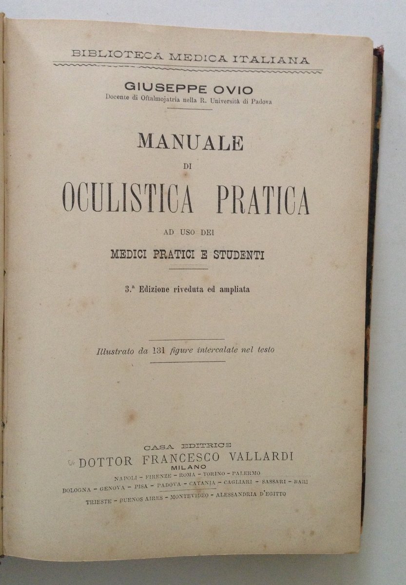 OVIO GIUSEPPE MANUALE DI OCULISTICA PRATICA AD USO DEI MEDICI …