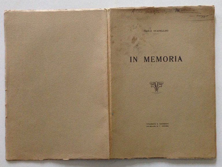 P. Svanellini In Memoria Amalia Svanellini Cannobio Tipografia Gaudenzio Novara