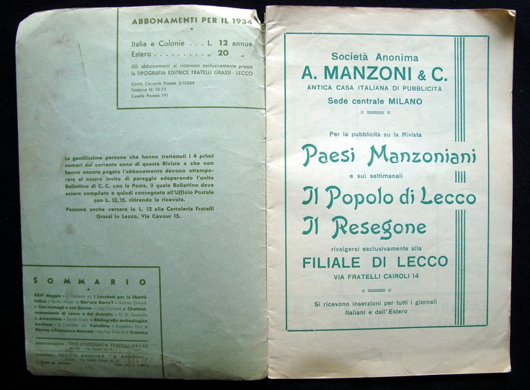 Paesi Manzoniani Rivista Anno II N.5 Maggio 1934 Valtellina Lecco …