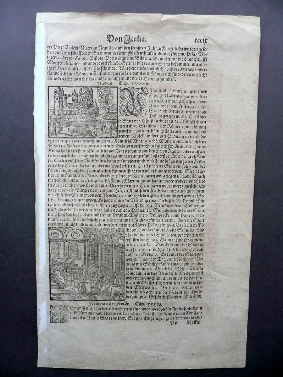 Pagina Cinquecentina Quattro Xilografie Padua Padova Ferrara Tedesco Von Italia