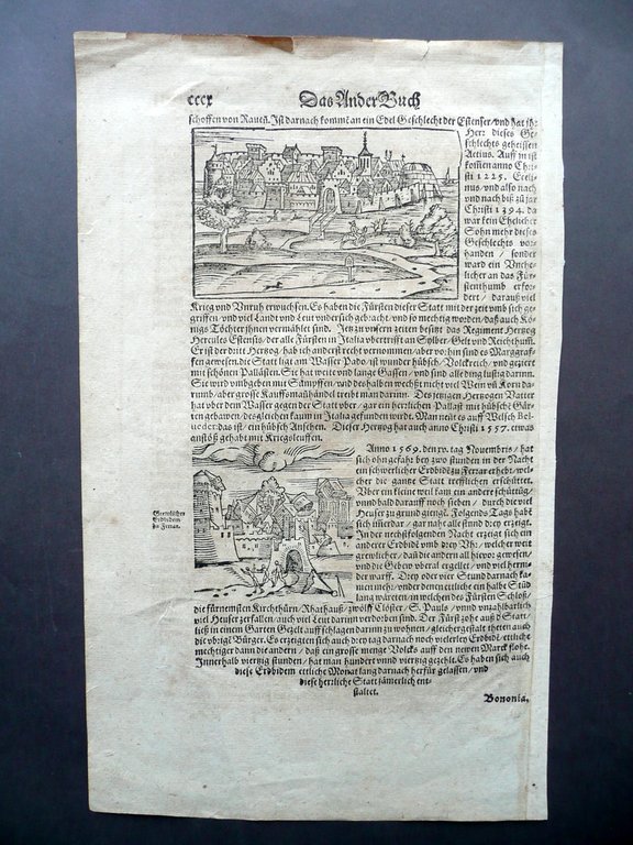 Pagina Cinquecentina Quattro Xilografie Padua Padova Ferrara Tedesco Von Italia