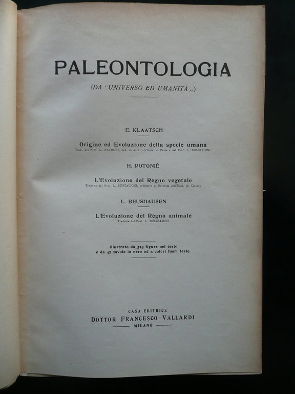 Paleontologia Klaatsch PotoniË Beushausen F. Vallardi Milano Anni '15 - …