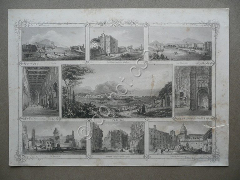Palermo Vedute Multiple Incisioni Bertrand Lloyd Austriaco Trieste Met‡ '800
